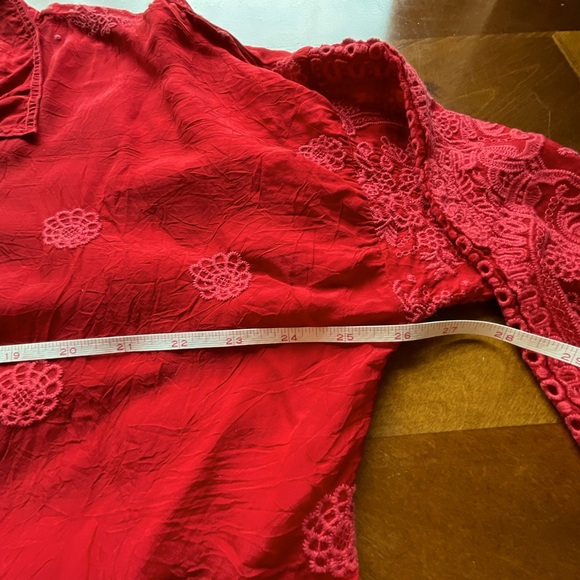 Johnny Was Red Embroidered Longsleeved Collared Top Blouse - Picture 11 of 12